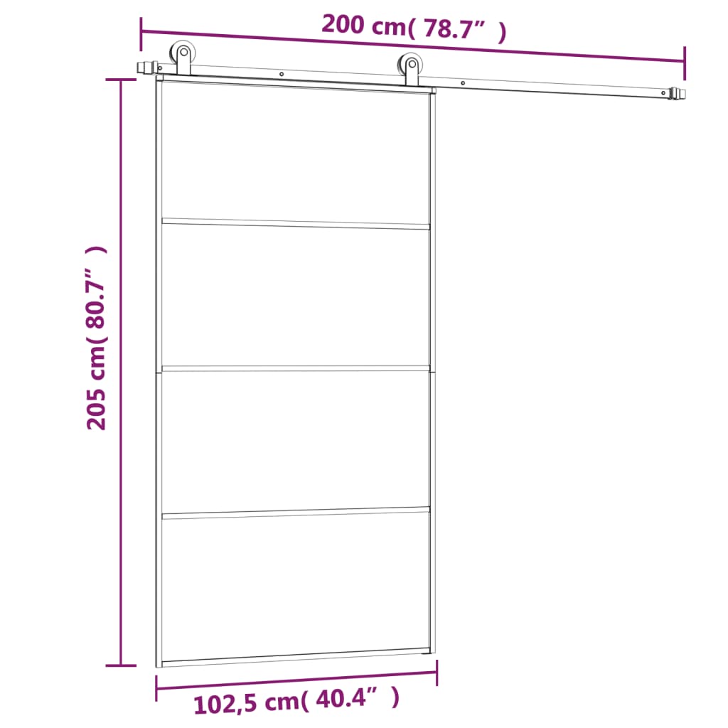 Porta Scorrevole con Ferramenta 102,5x205 cm Vetro ESG Alluminio Nero