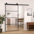 Porta Scorrevole con Ferramenta 102,5x205 cm Vetro ESG Alluminio Nero