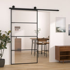 Porta Scorrevole con Ferramenta 102,5x205 cm Vetro ESG Alluminio Nero