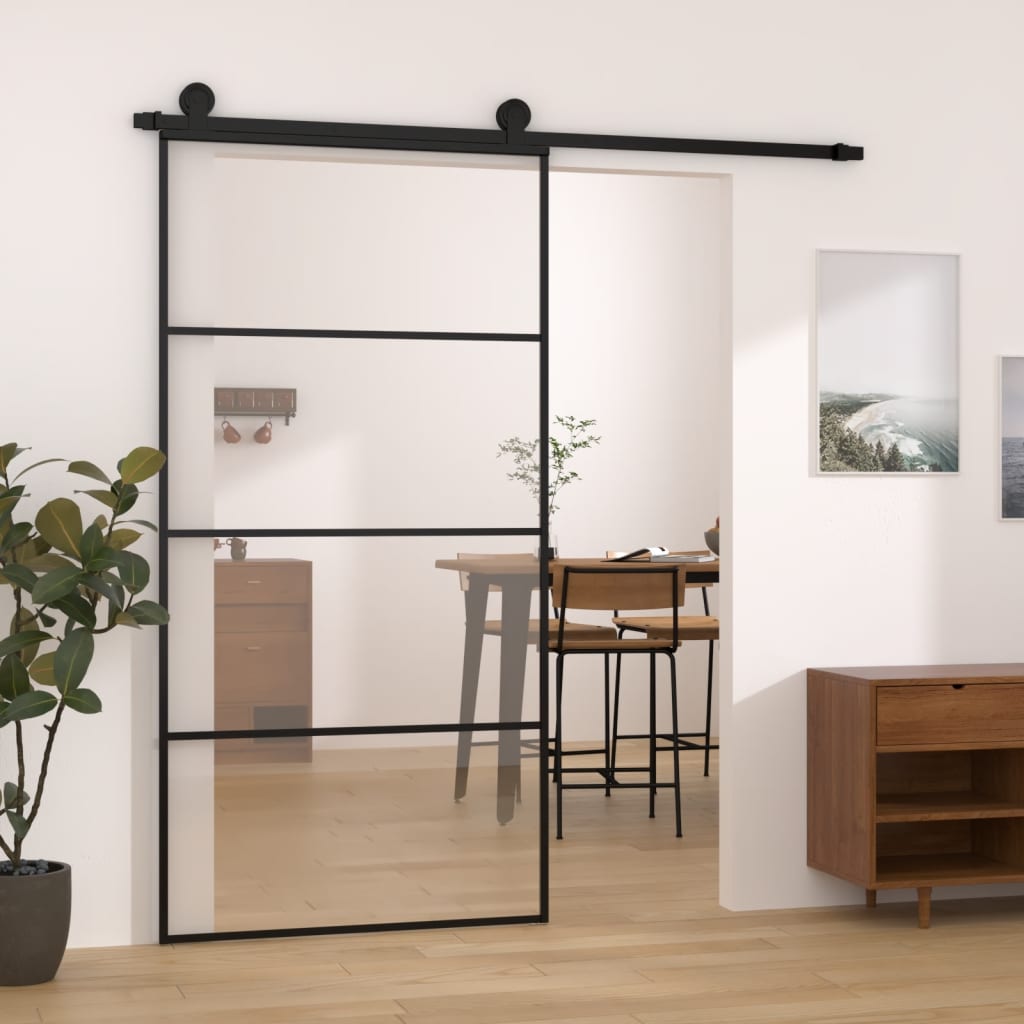 Porta Scorrevole con Ferramenta 102,5x205 cm Vetro ESG Alluminio Nero