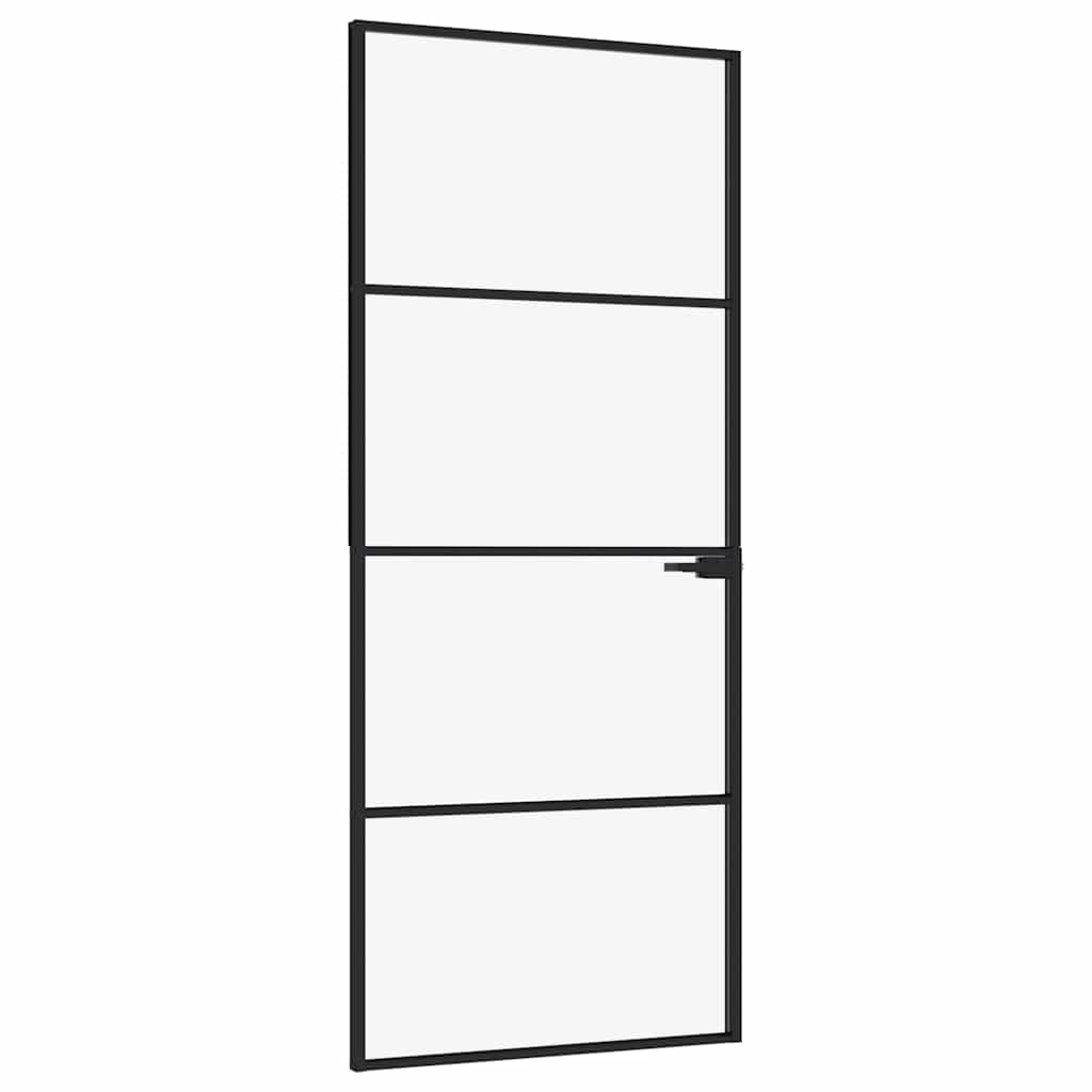 Porta Interna Nera 83x201,5cm Vetro Temperato Alluminio