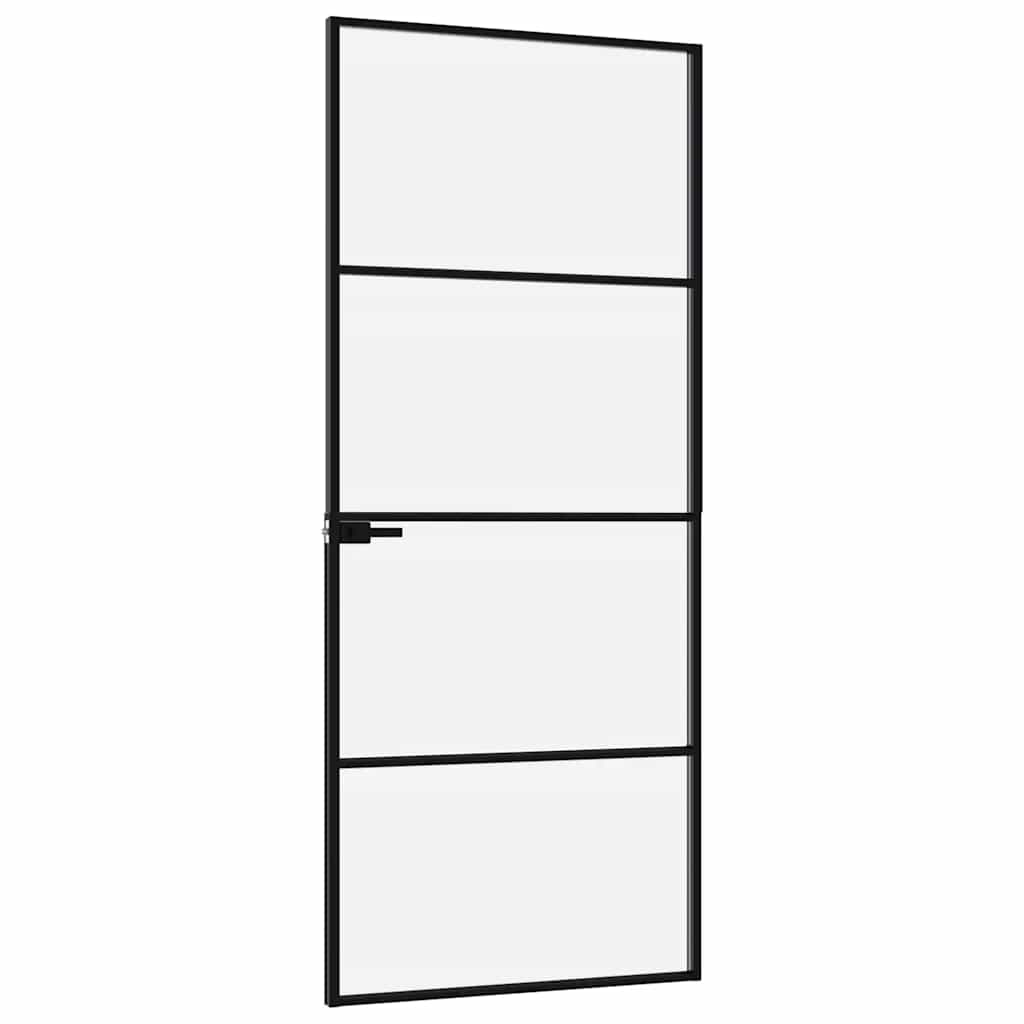 Porta Interna Nera 83x201,5cm Vetro Temperato Alluminio