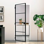 Porta Interna Nera 83x201,5cm Vetro Temperato Alluminio