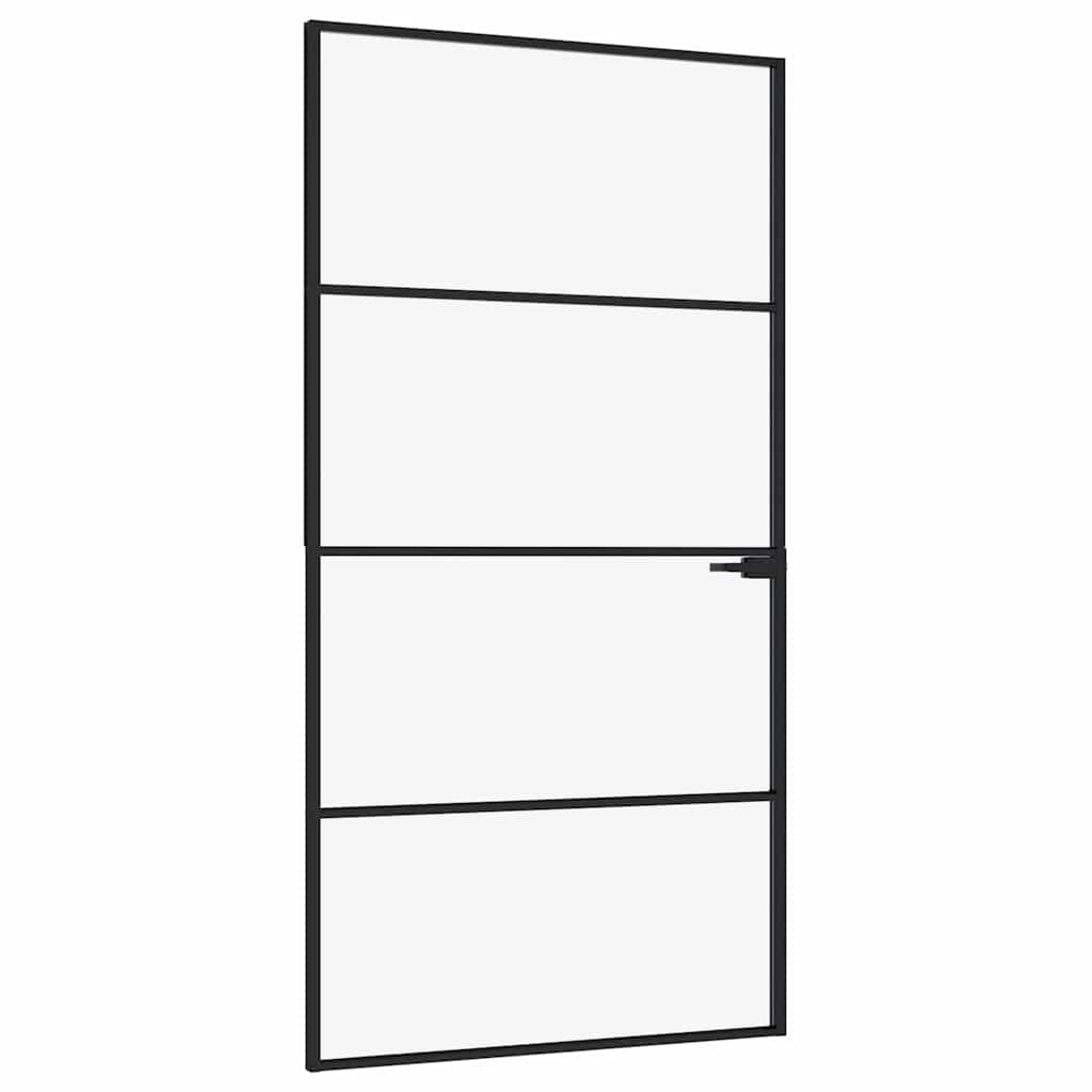 Porta Interna Nera 102x201,5 cm Vetro Temperato Alluminio