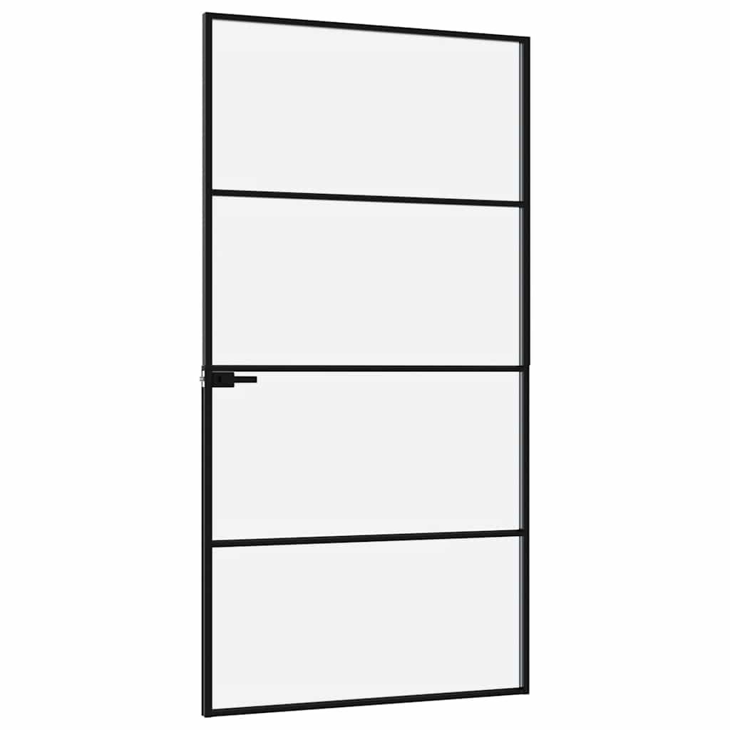 Porta Interna Nera 102x201,5 cm Vetro Temperato Alluminio