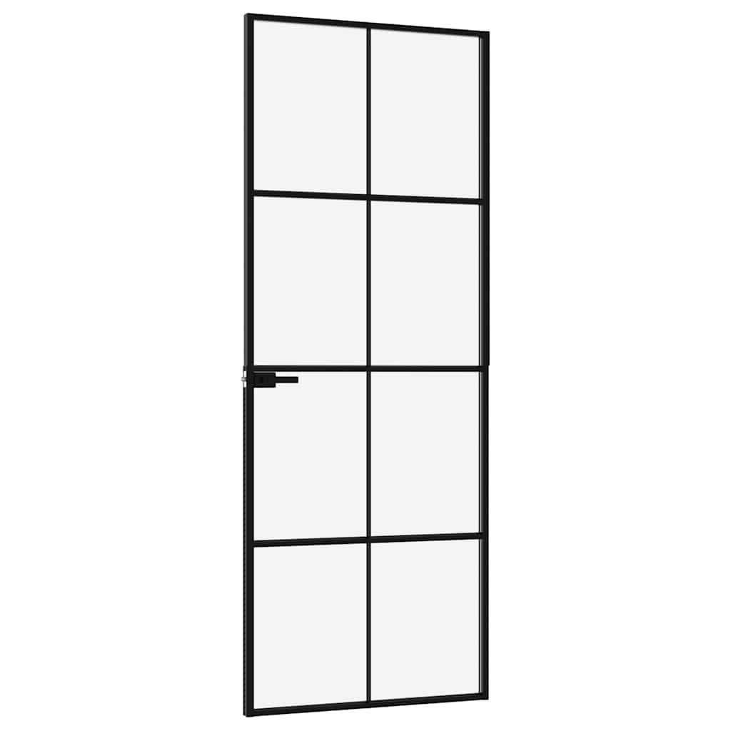 Porta Interna Nera 76x201,5cm Vetro Temperato Alluminio