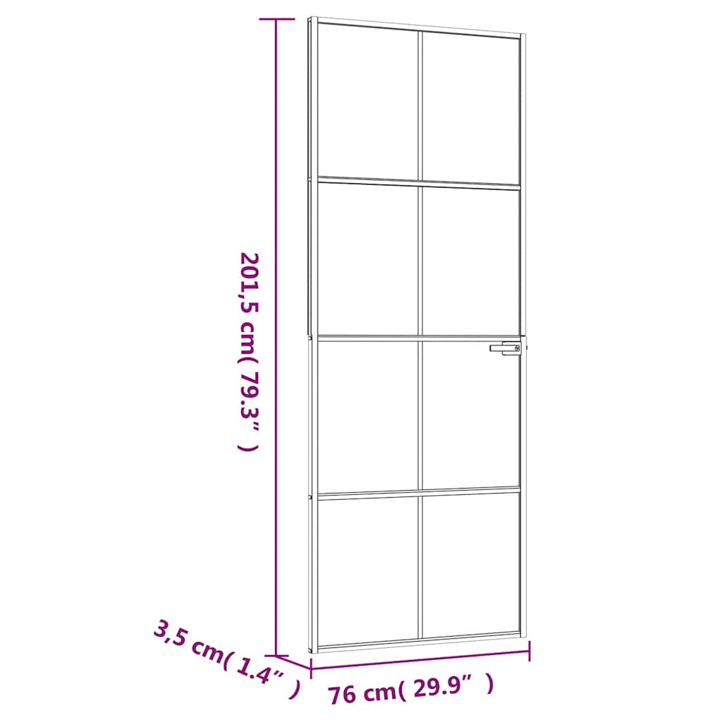 Porta Interna Nera 76x201,5cm Vetro Temperato Alluminio