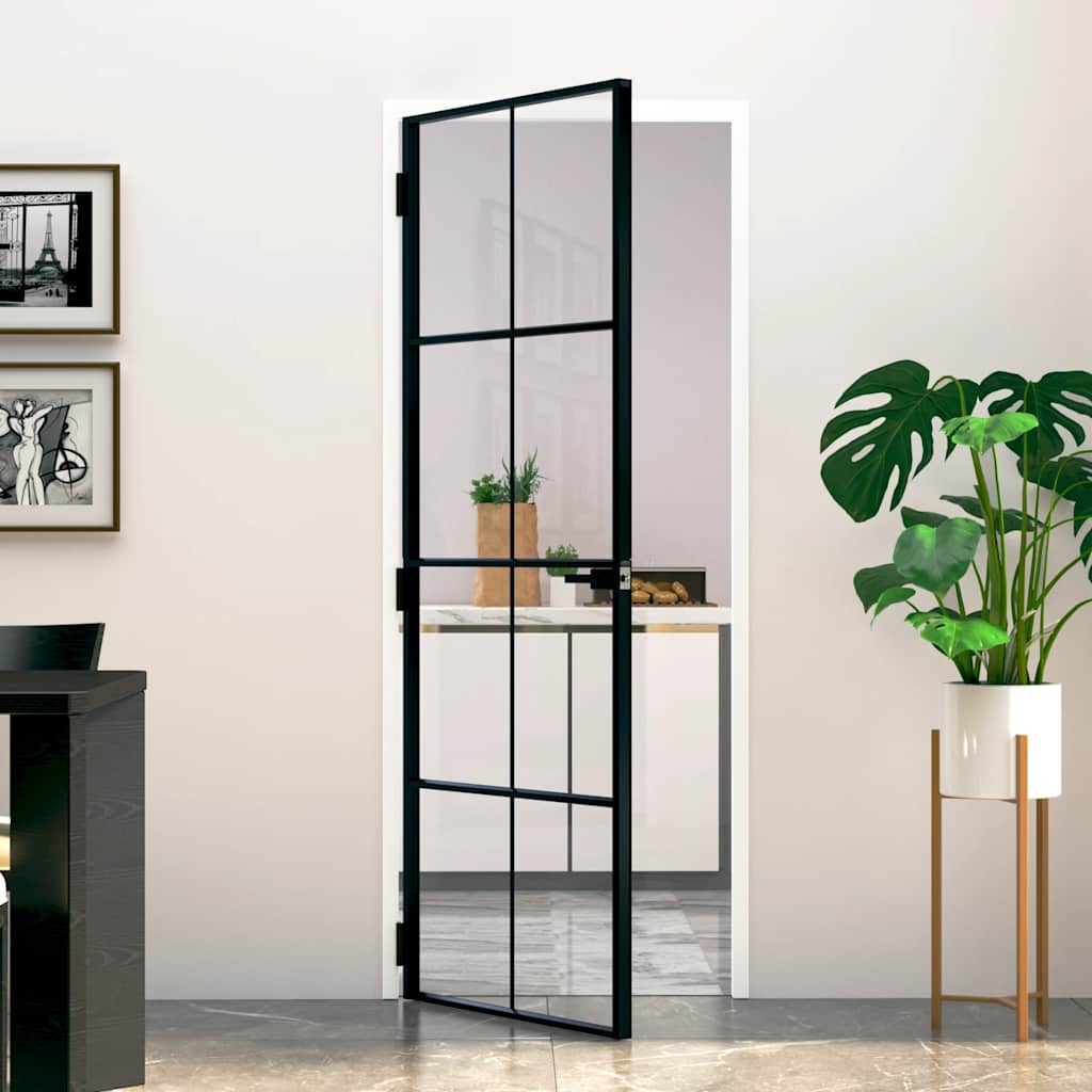 Porta Interna Nera 76x201,5cm Vetro Temperato Alluminio