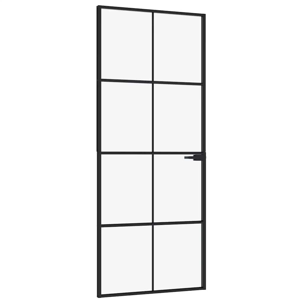 Porta Interna Nera 83x201,5cm Vetro Temperato Alluminio