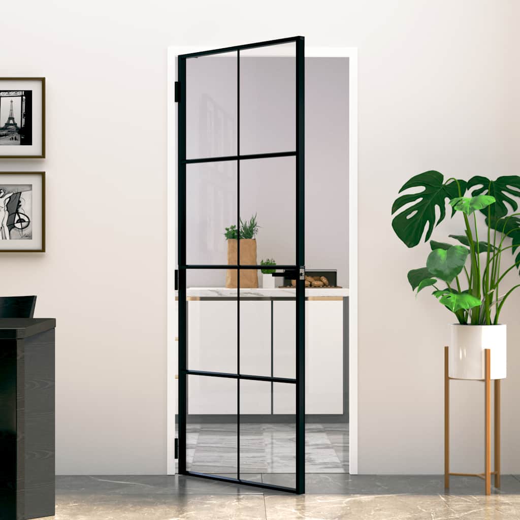 Porta Interna Nera 83x201,5cm Vetro Temperato Alluminio