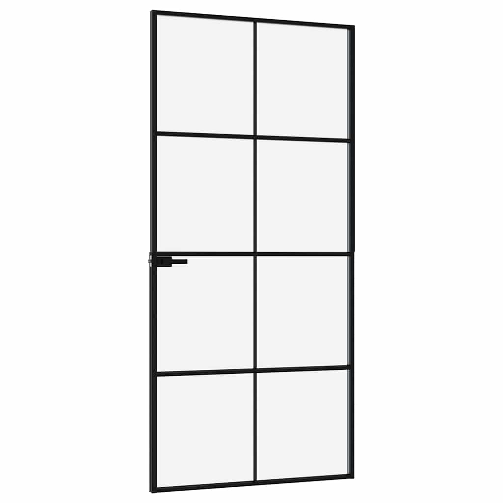 Porta Interna Nera 93x201,5cm Vetro Temperato Alluminio