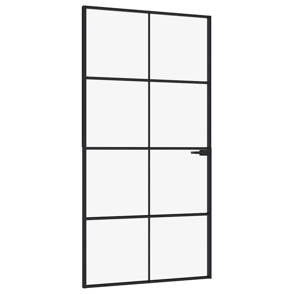Porta Interna Nera 102x201,5 cm Vetro Temperato Alluminio