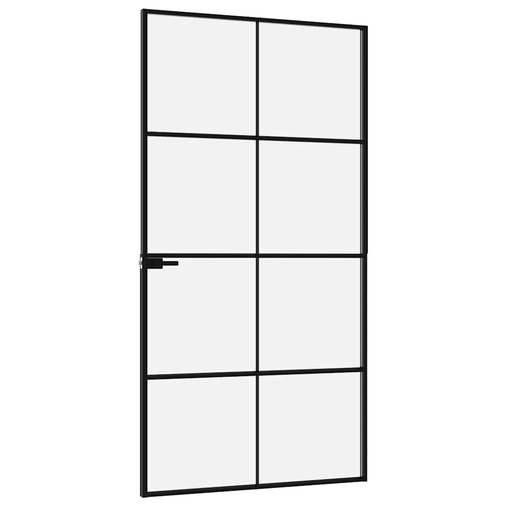 Porta Interna Nera 102x201,5 cm Vetro Temperato Alluminio