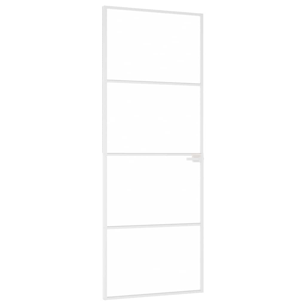 Porta Interna Bianca 76x201,5 cm Vetro Temperato Alluminio Slim