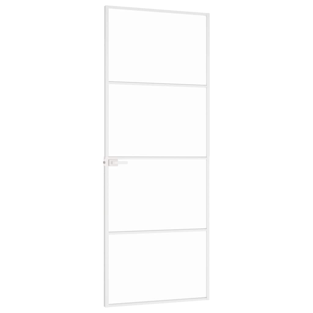 Porta Interna Bianca 76x201,5 cm Vetro Temperato Alluminio Slim