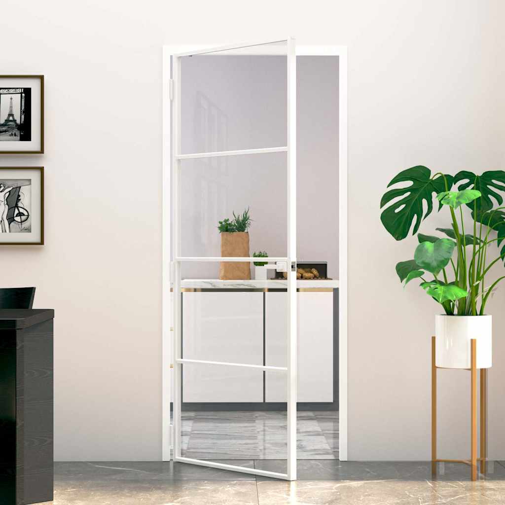 Porta Interna Bianca 83x201,5 cm Vetro Temperato Alluminio