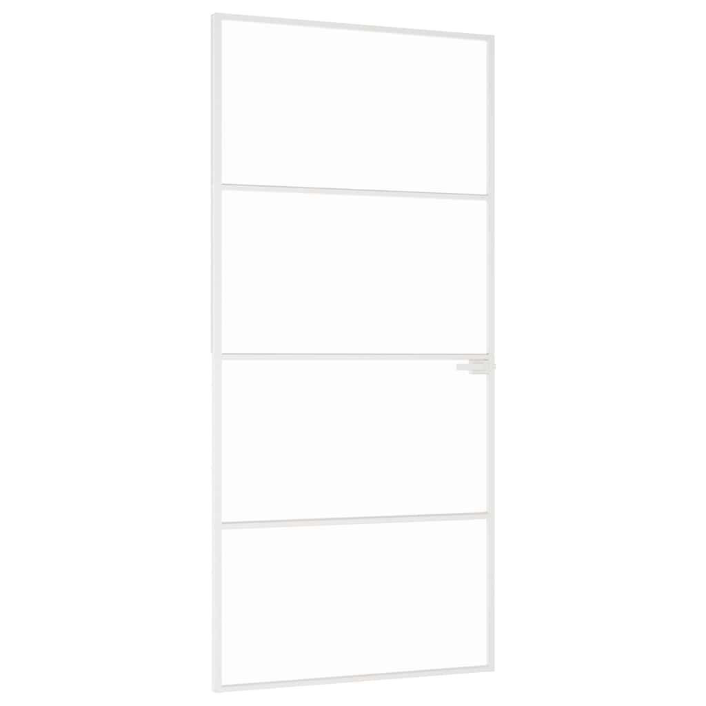 Porta Interna Bianca 93x201,5 cm Vetro Temperato Alluminio Slim