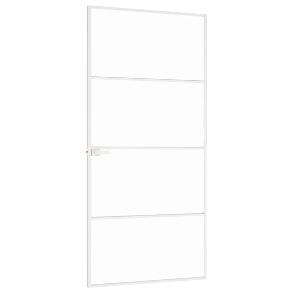Porta Interna Bianca 93x201,5 cm Vetro Temperato Alluminio Slim