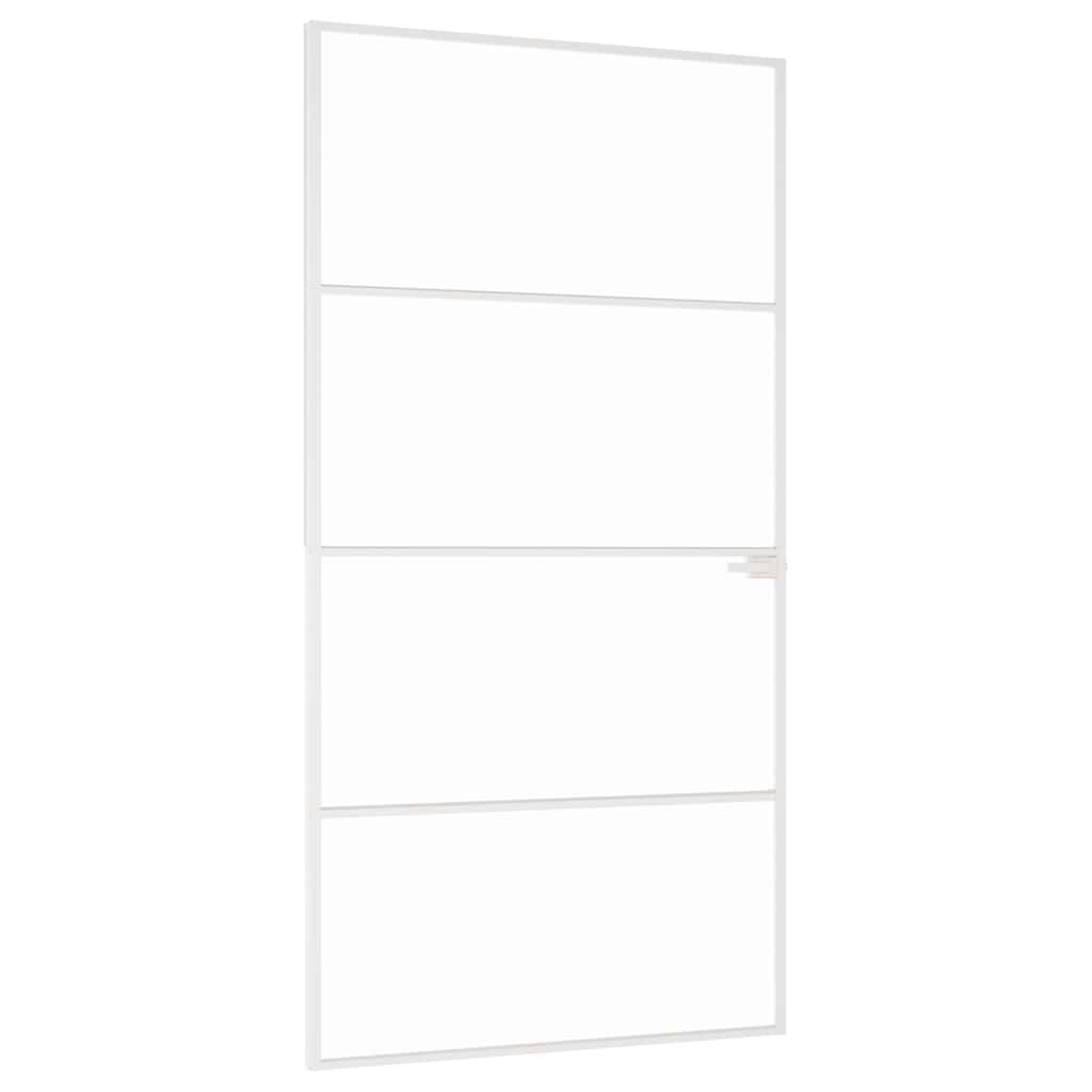 Porta Interna Bianca 102,5x201,5 cm Vetro Temperato Alluminio Slim