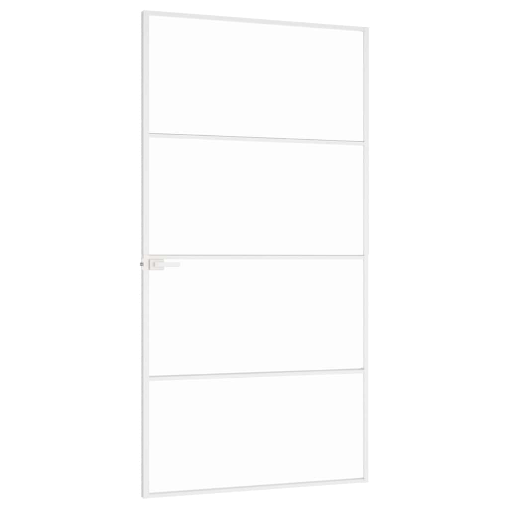Porta Interna Bianca 102,5x201,5 cm Vetro Temperato Alluminio Slim