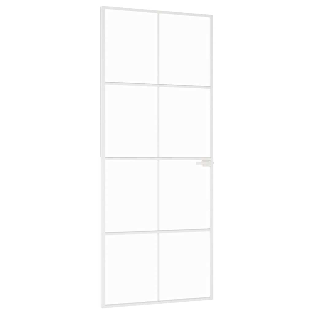 Porta Interna Bianca 83x201,5 cm Vetro Temperato Alluminio Slim