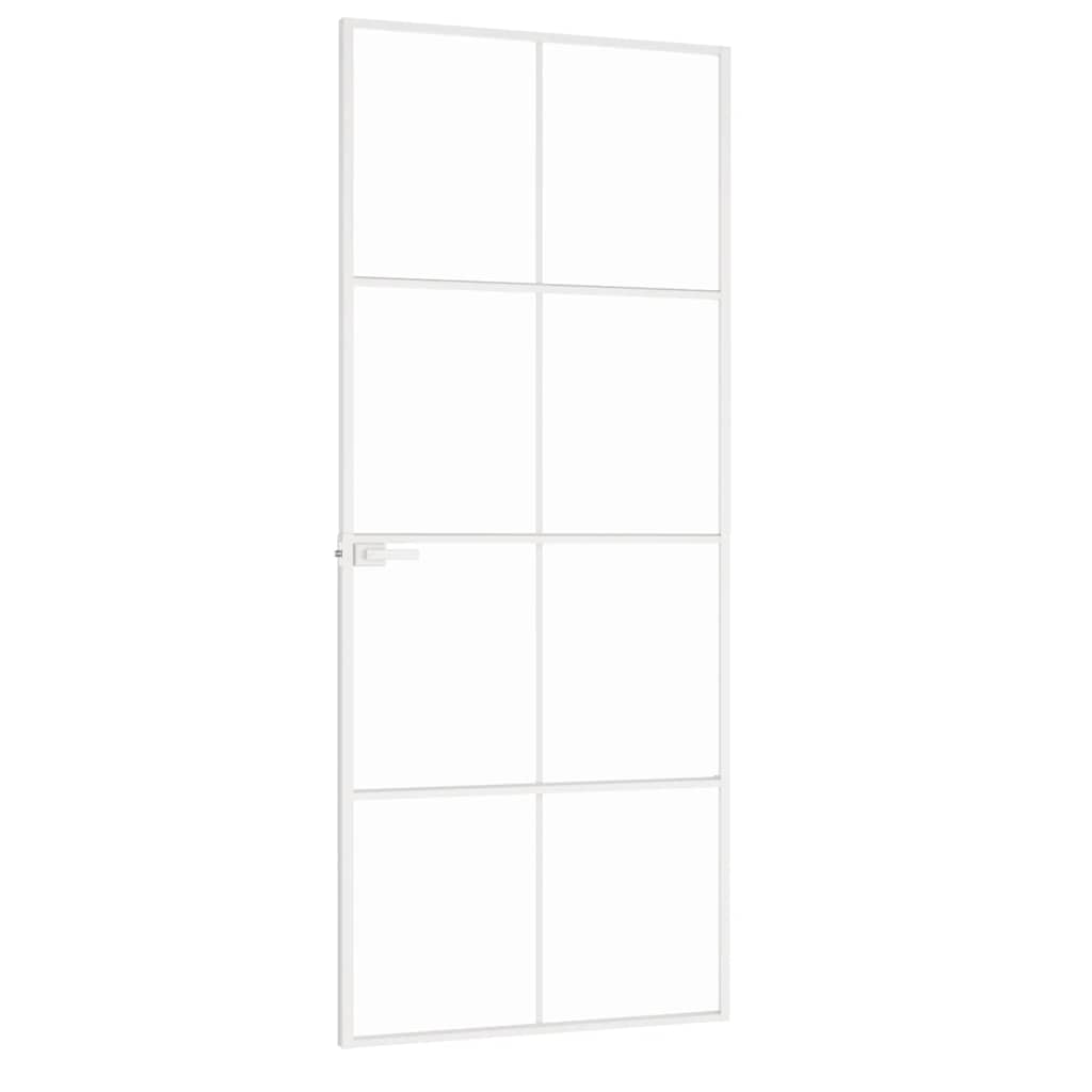 Porta Interna Bianca 83x201,5 cm Vetro Temperato Alluminio Slim