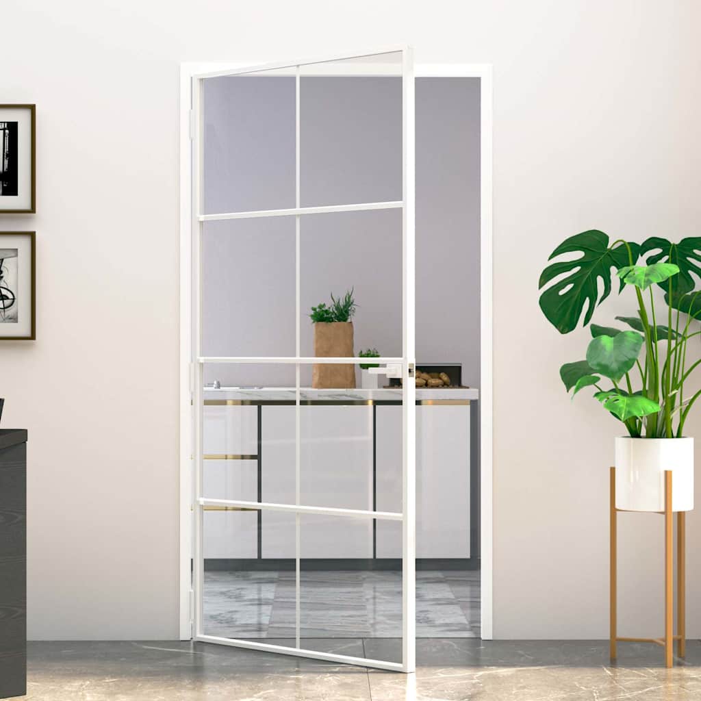 Porta Interna Bianca 102x201,5 cm Vetro Temperato Alluminio Slim