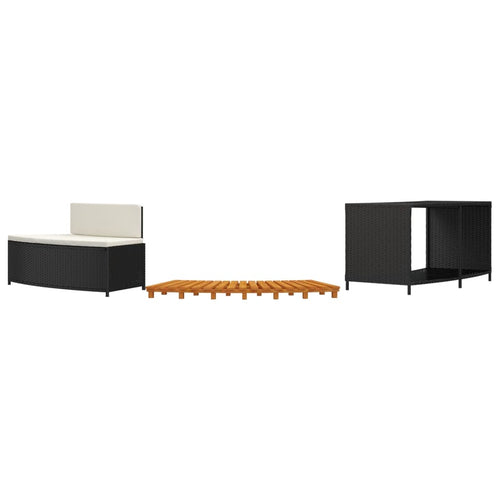 Bordo per Spa Nero in Polyrattan e Legno Massello di Acacia
