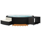Bordo per Spa Nero in Polyrattan e Legno Massello di Acacia