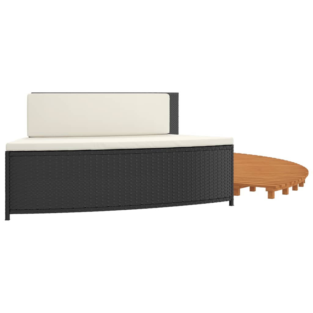 Bordo per Spa Nero in Polyrattan e Legno Massello di Acacia