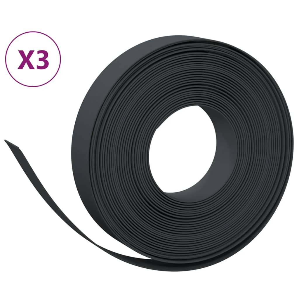 Bordature da Giardino 3 pz Nere 10 m 10 cm Polietilene