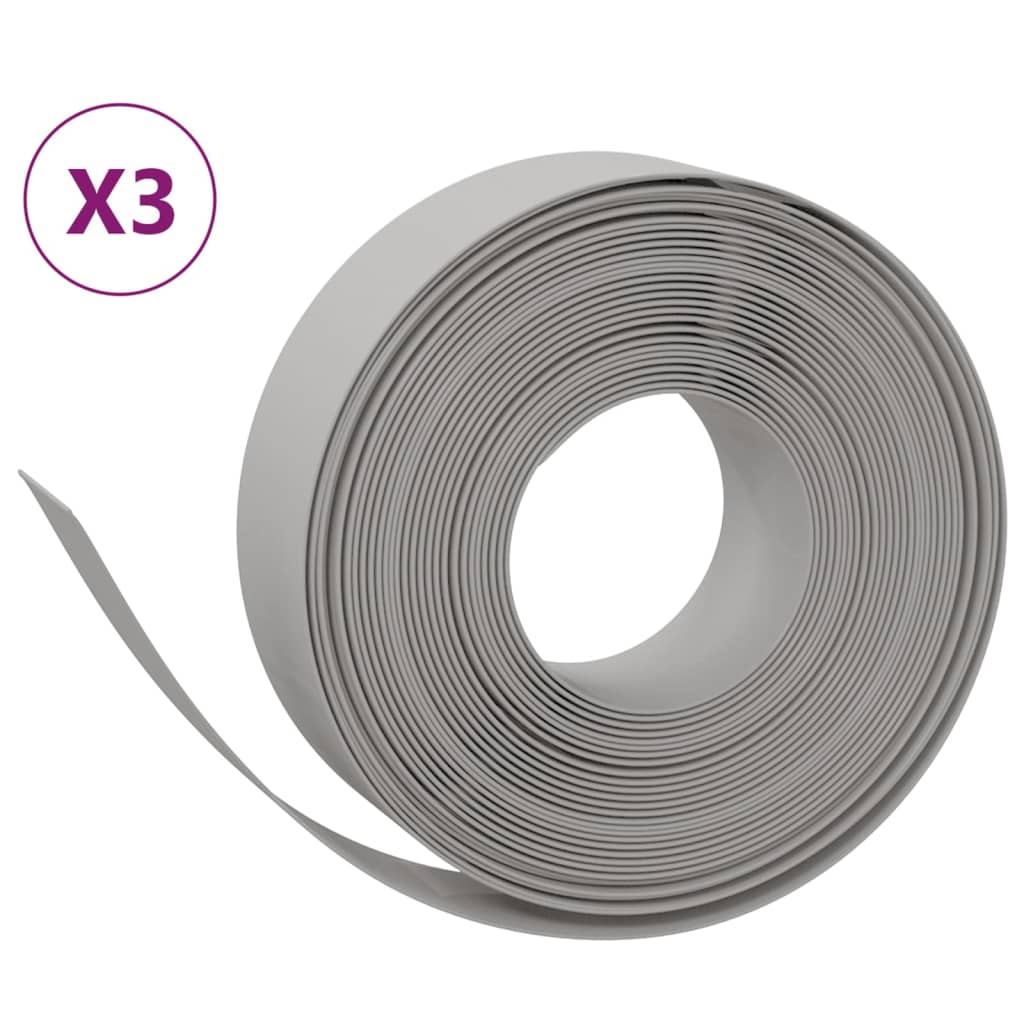Bordature da Giardino 3 pz Grigie 10 m 15 cm Polietilene