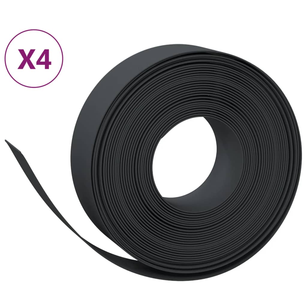 Bordature da Giardino 4 pz Nere 10 m 15 cm Polietilene