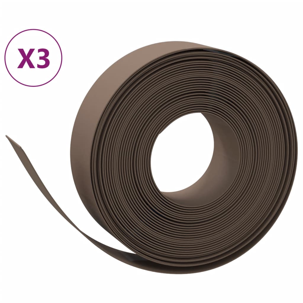 Bordature da Giardino 3 pz Marrone 10 m 15 cm Polietilene