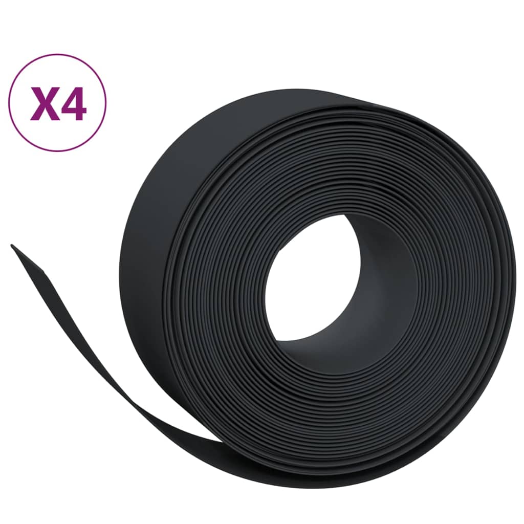 Bordature da Giardino 4 pz Nere 10 m 20 cm Polietilene