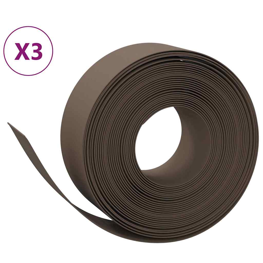 Bordature da Giardino 3 pz Marrone 10 m 20 cm Polietilene