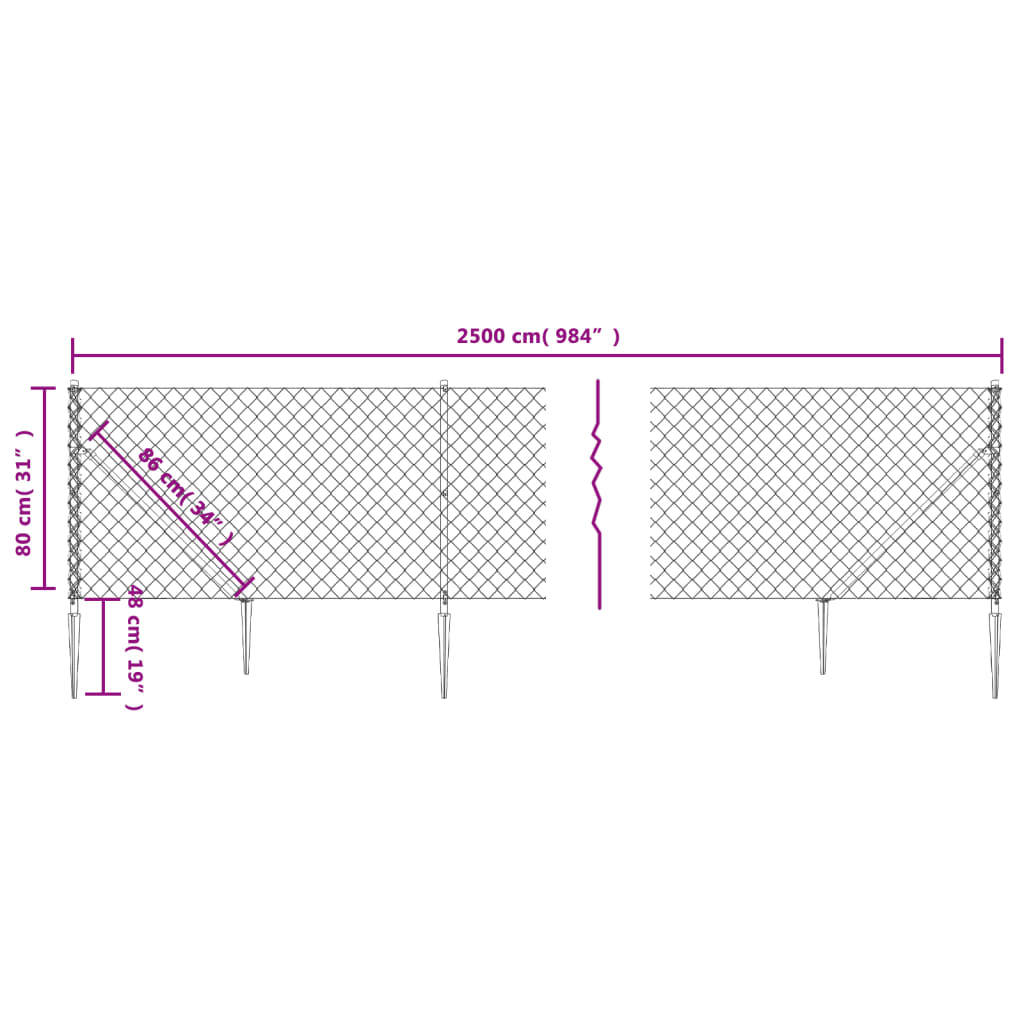 Recinzione a Rete con Picchetti Ancoraggio Verde 0,8x25 m