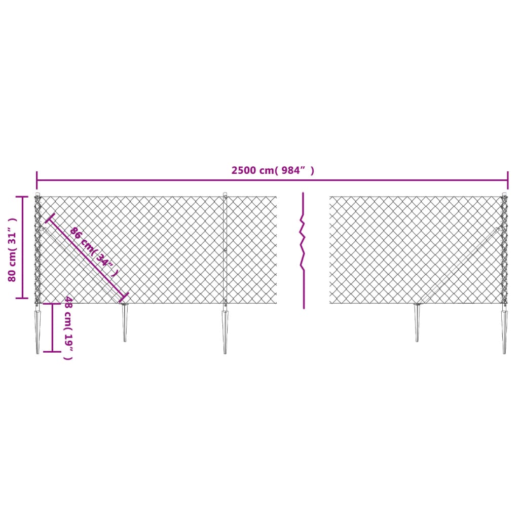 Recinzione a Rete con Picchetti Ancoraggio Antracite 0,8x25 m