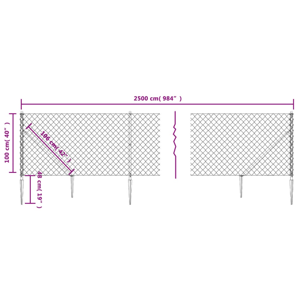 Recinzione a Rete con Picchetti Ancoraggio Antracite 1x25 m