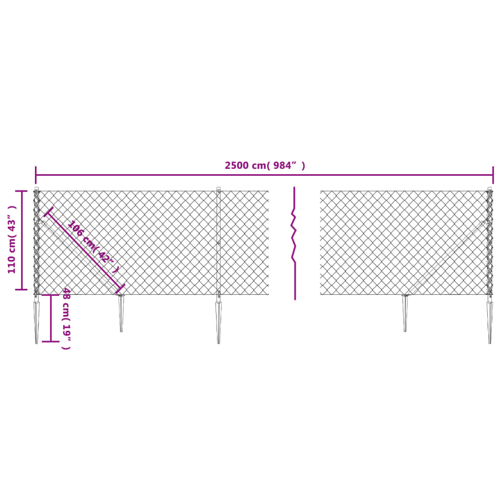 Recinzione a Rete con Picchetti Ancoraggio Antracite 1,1x25 m