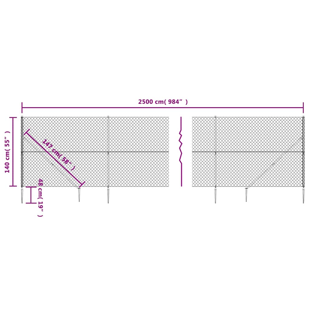 Recinzione a Rete con Picchetti Ancoraggio Antracite 1,4x25 m