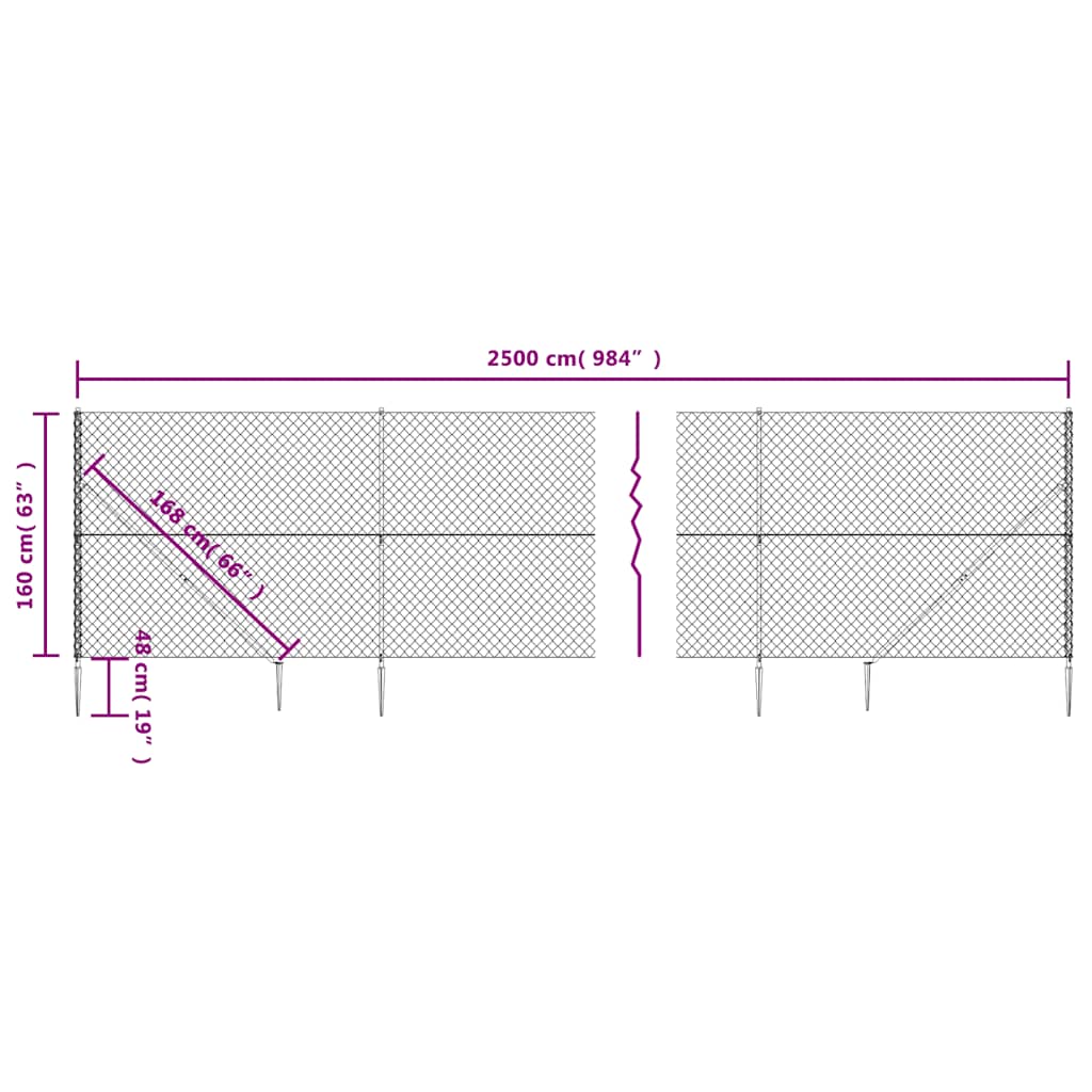 Recinzione a Rete con Picchetti Ancoraggio Antracite 1,6x25 m