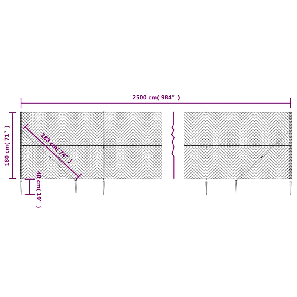Recinzione a Rete con Picchetti Ancoraggio Antracite 1,8x25 m
