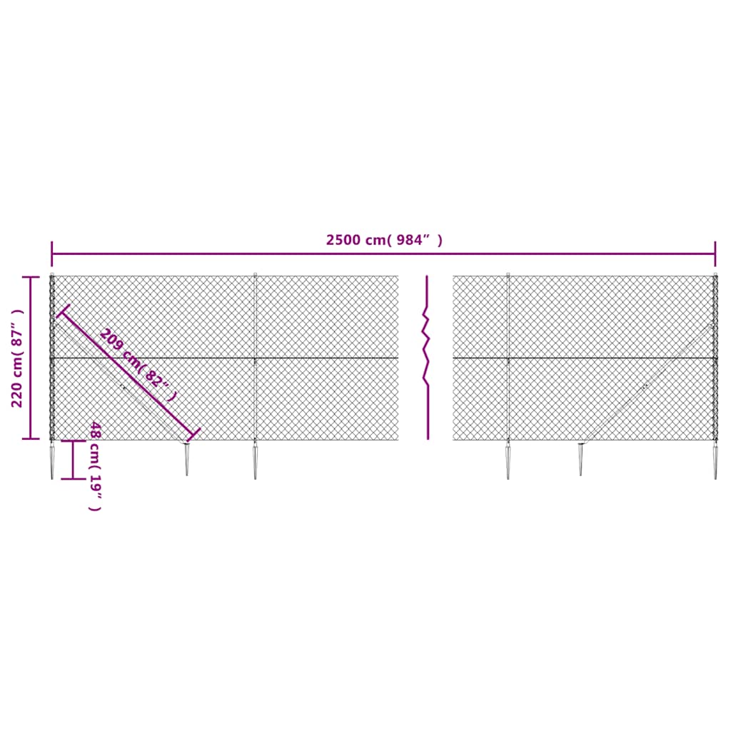 Recinzione a Rete con Picchetti Ancoraggio Antracite 2,2x25 m