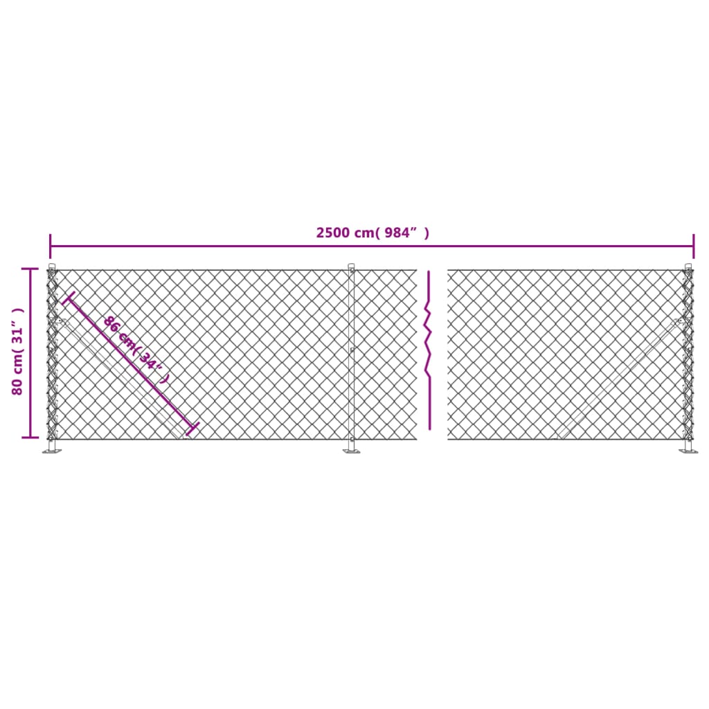 Recinzione a Rete con Flangia Argento 0,8x25 m