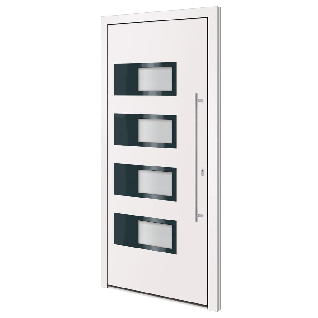 Porta d'Ingresso Bianca 100x210 cm in Alluminio e PVC