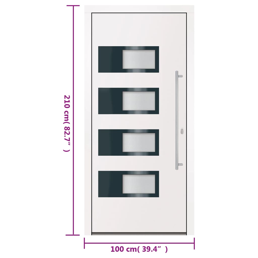 Porta d'Ingresso Bianca 100x210 cm in Alluminio e PVC