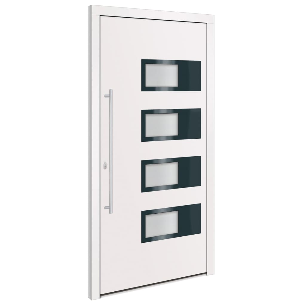 Porta d'Ingresso Bianca 110x210 cm in Alluminio e PVC