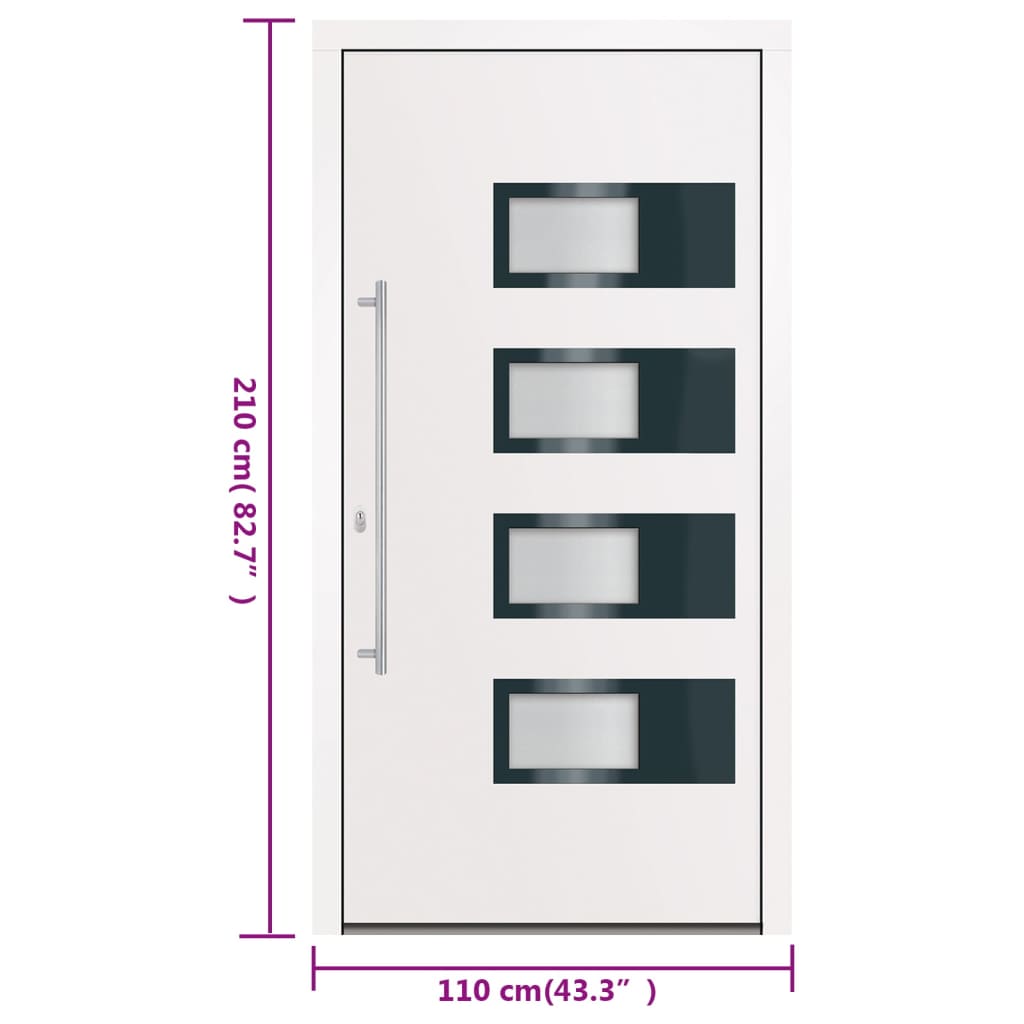 Porta d'Ingresso Bianca 110x210 cm in Alluminio e PVC
