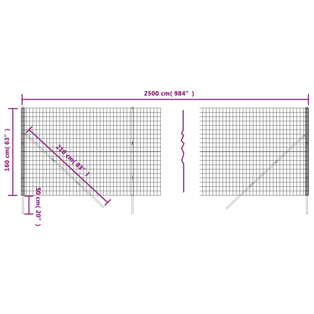 Recinzione Metallica Antracite 1,6x25 m in Acciaio Zincato